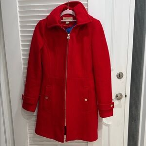 Michael Kors MICHAEL  wool Red Coat with gold Zip Closure and buttons